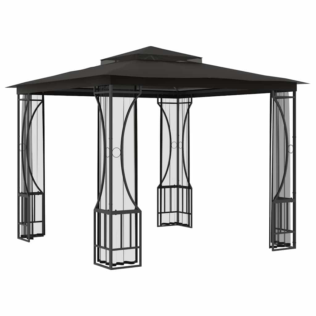 Steel Frame Gazebo with Nets, 9.8x9.8x8.7 ft Anthracite M95176