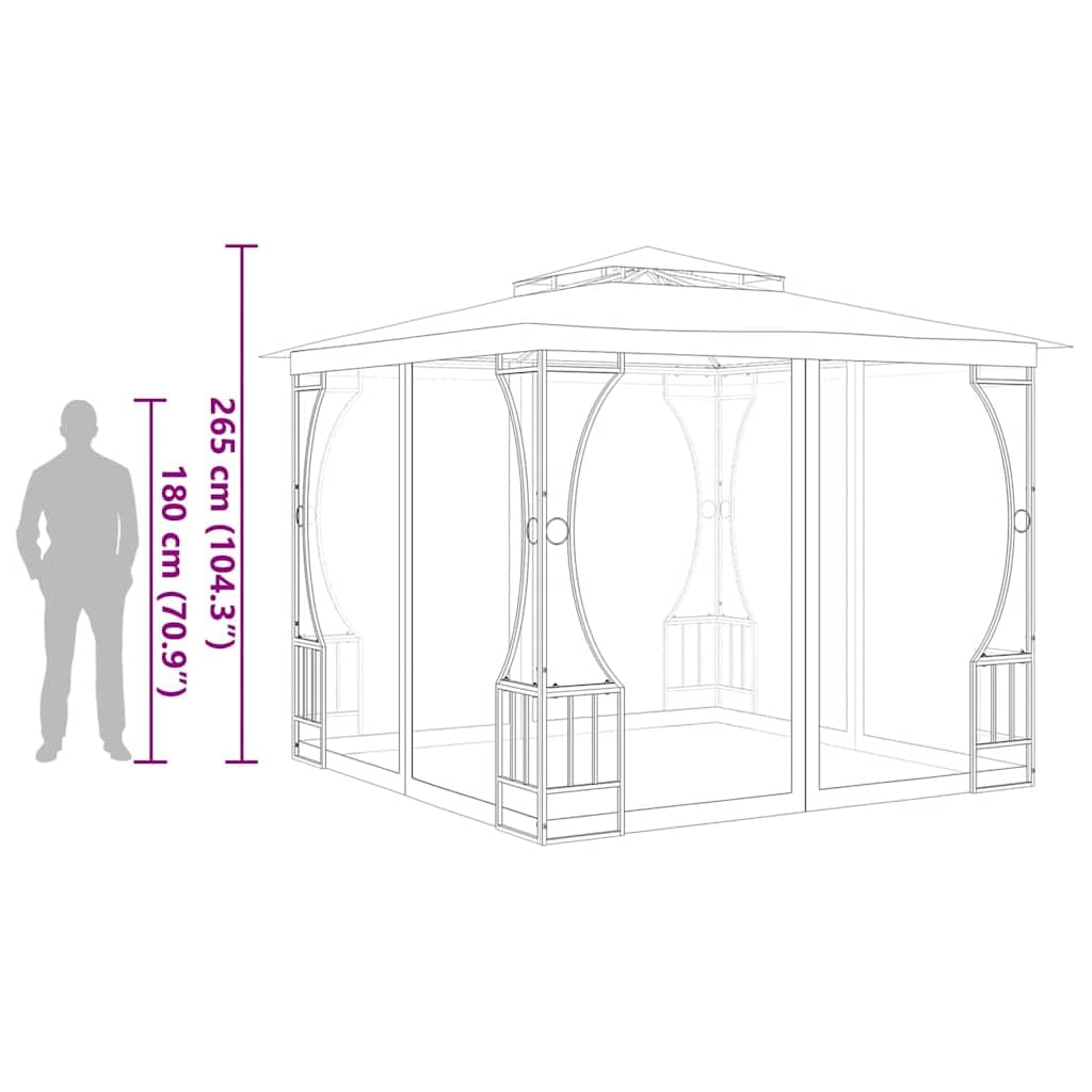 Steel Frame Gazebo with Nets, 9.8x9.8x8.7 ft Anthracite M95176
