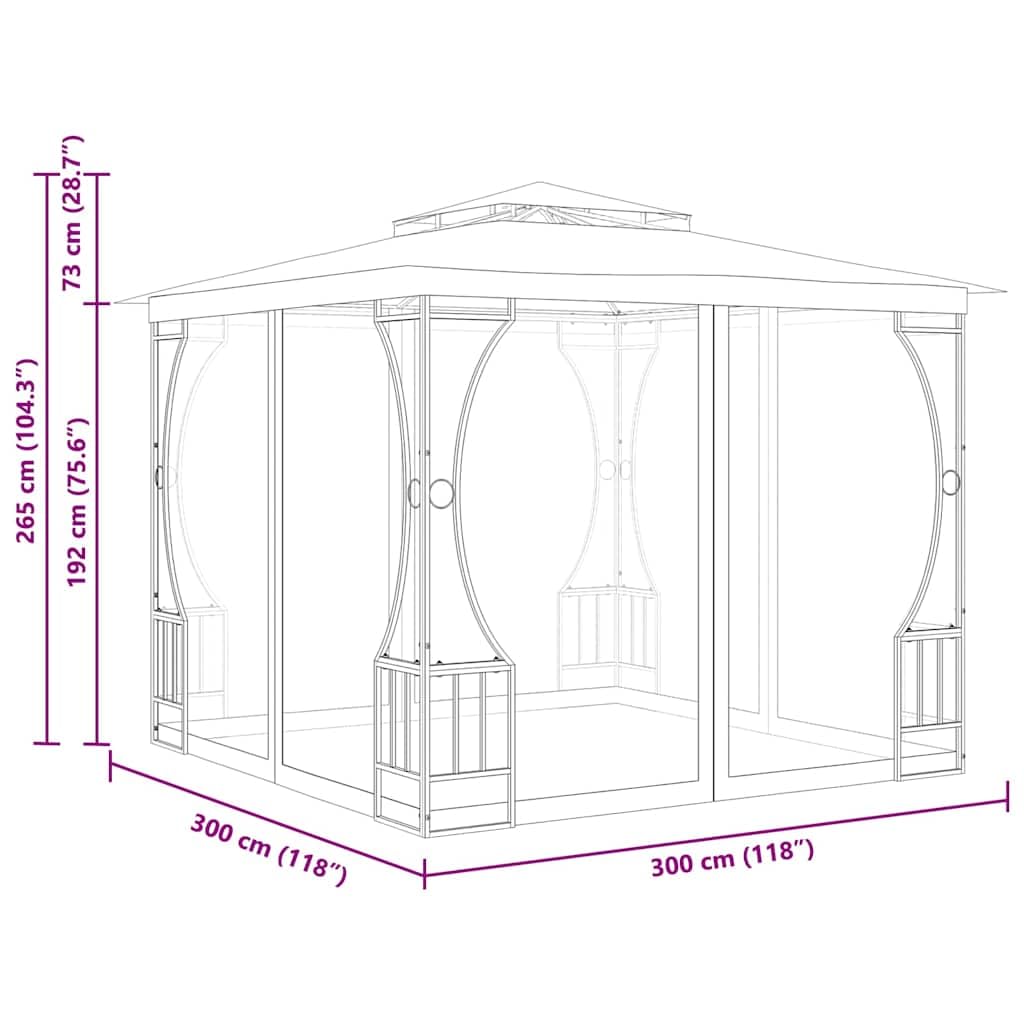 Steel Frame Gazebo with Nets, 9.8x9.8x8.7 ft Anthracite M95176
