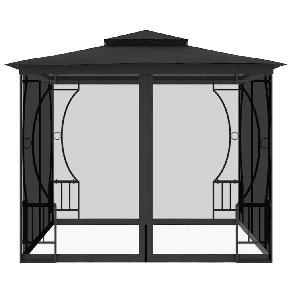 Steel Frame Gazebo with Nets, 9.8x9.8x8.7 ft Anthracite M95176
