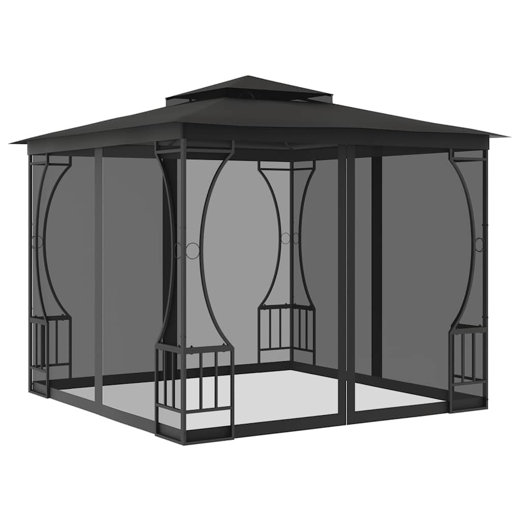 Steel Frame Gazebo with Nets, 9.8x9.8x8.7 ft Anthracite M95176
