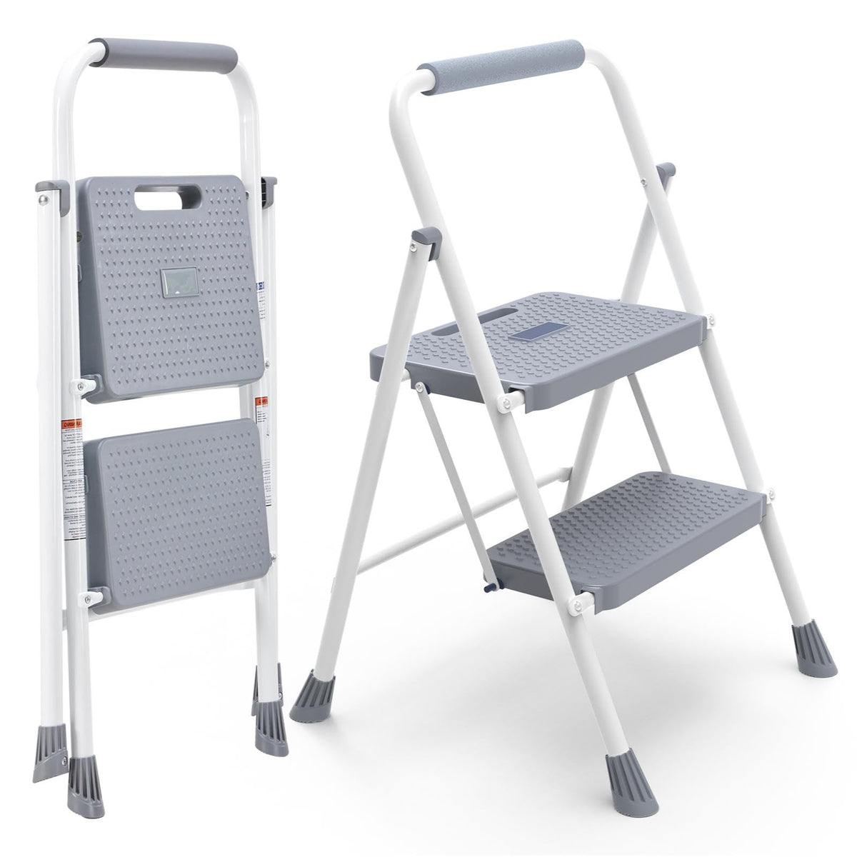 2 Step Ladder with Anti-Slip Pedal and Handrail, 800lbs, Grey T585