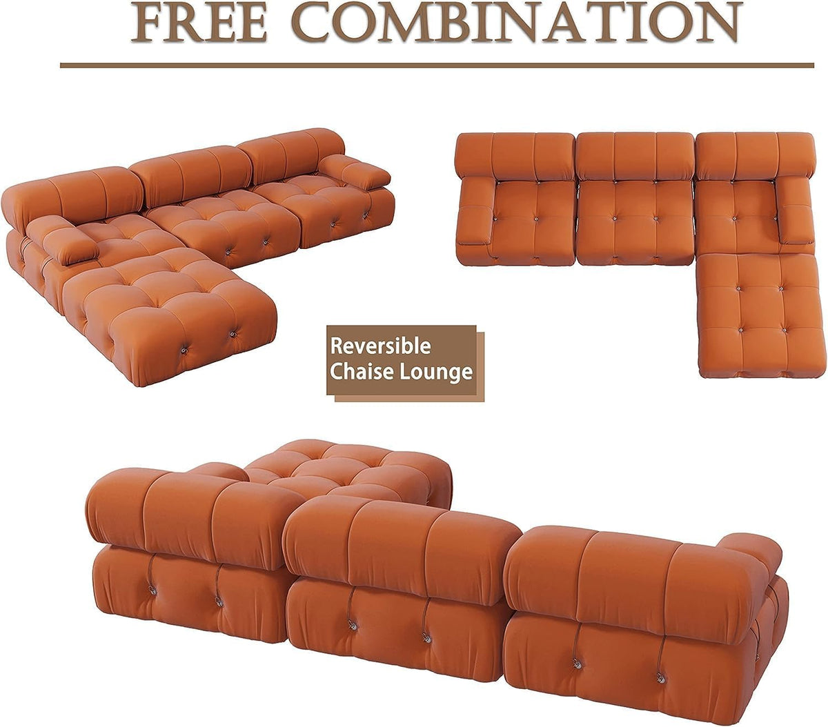 104" L-Shaped Velvet Sectional Sofa with Reversible Chaise Ottoman R59526