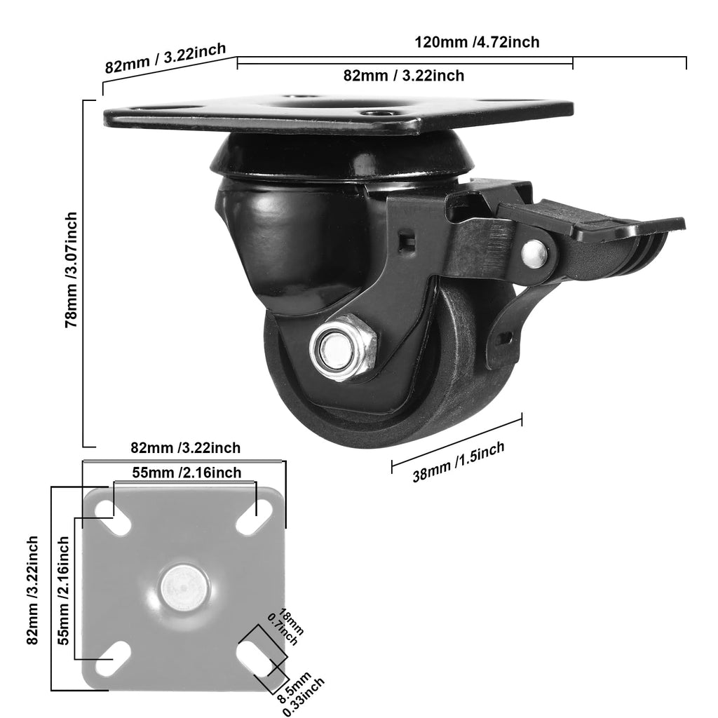 2-inch Swivel Caster Wheels Set of 4 with Brake R2509