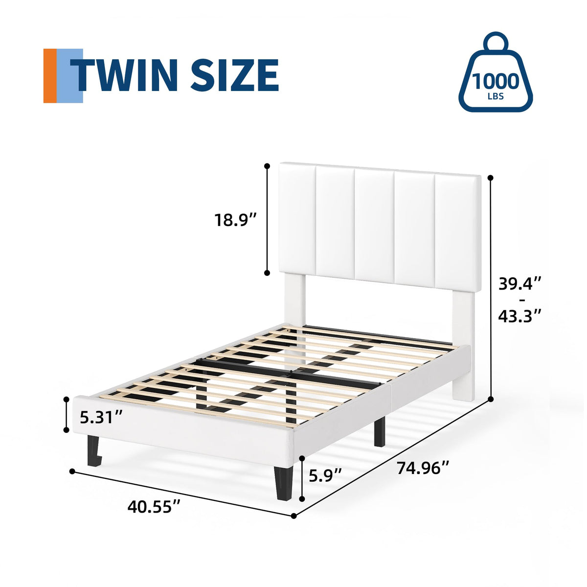 White Twin Size Upholstered Bed Frame N871