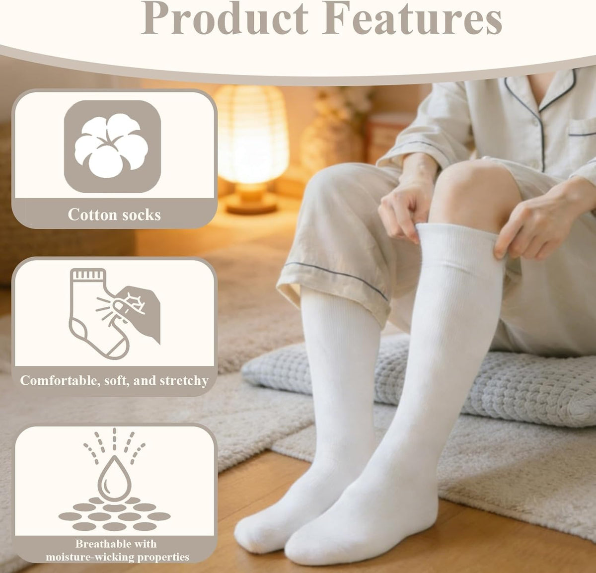 White 3 Pairs Cotton Walking Boot Socks G14216