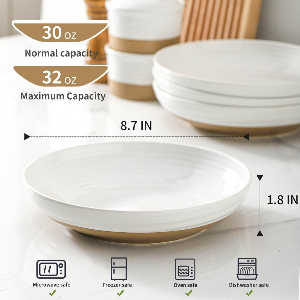 Ceramic Pasta Bowls Set of 4, 8.7 Inch White G275