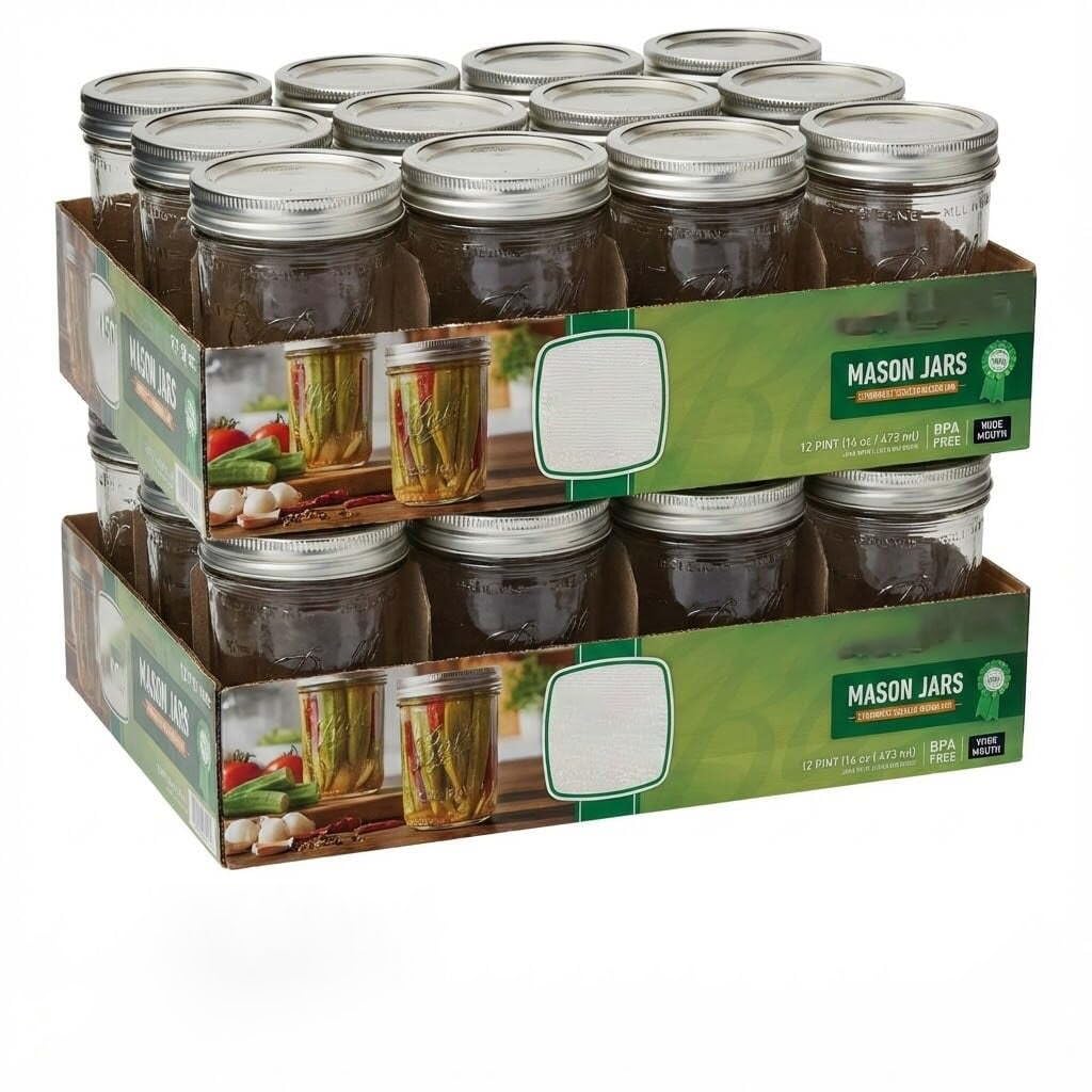 16oz Regular Mouth Glass Canning Jars With Lids, 12 Count T755