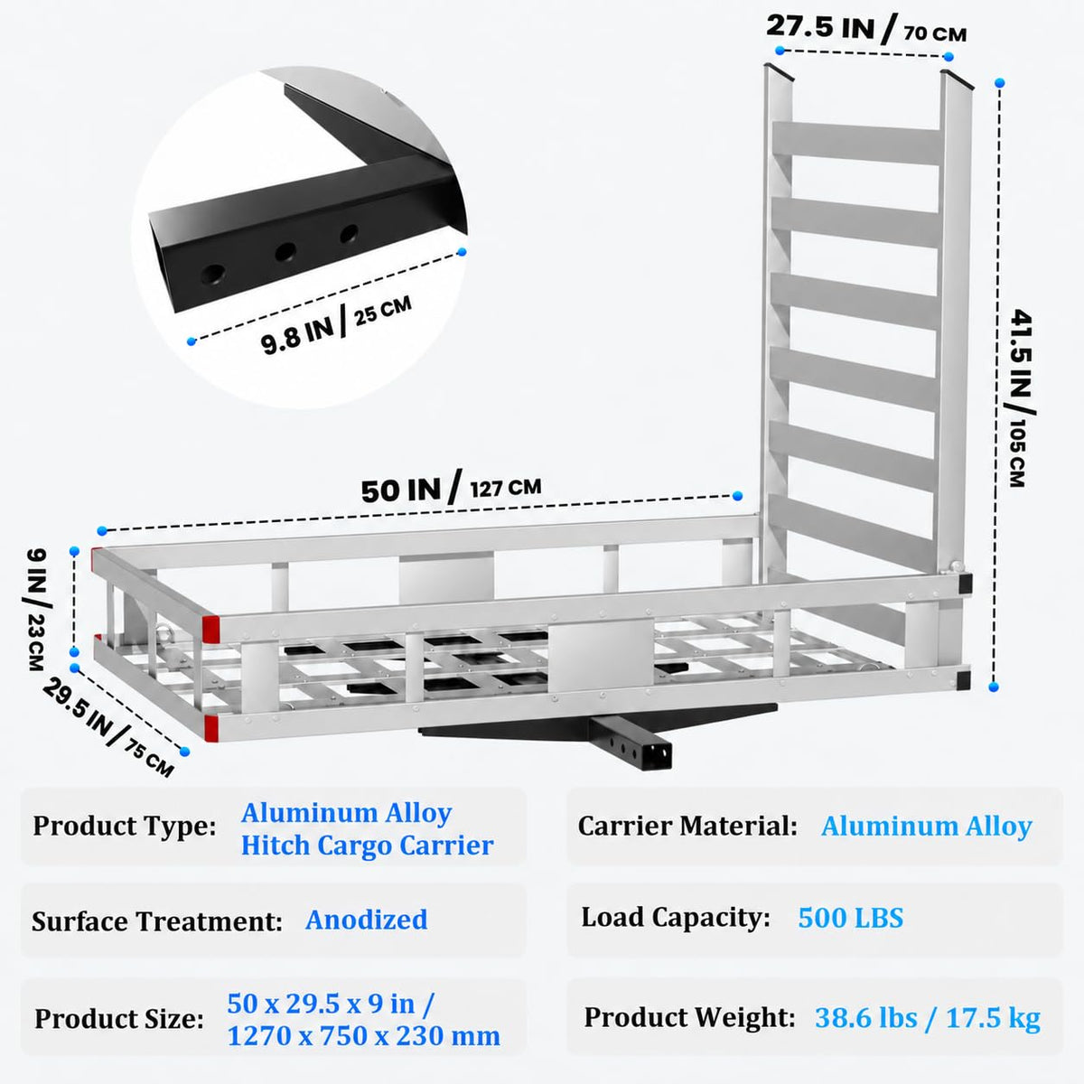 500LBS Heavy-Duty Aluminum Hitch Cargo Carrier with Ramp Y9831