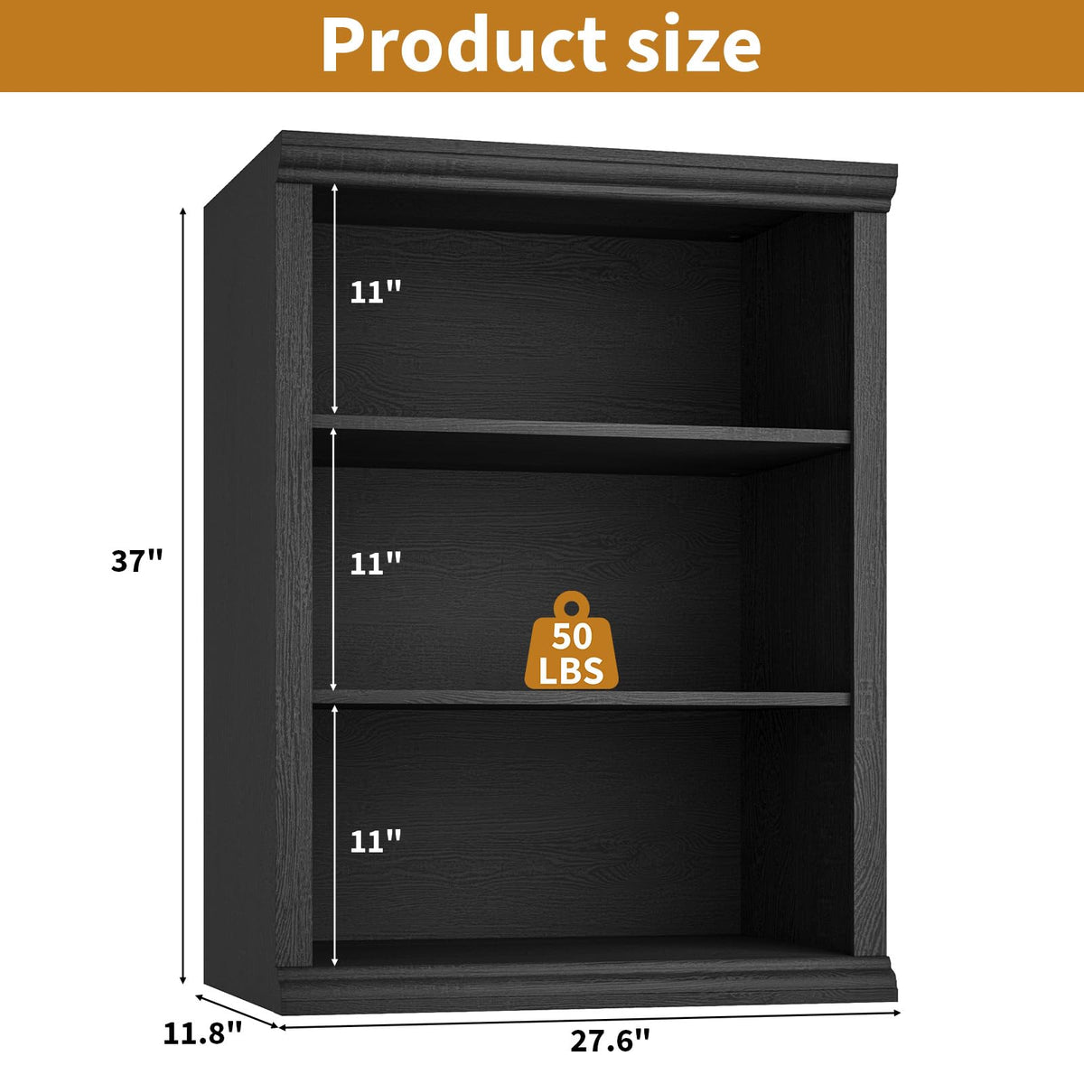 Black 3 Tier Bookcase B836721