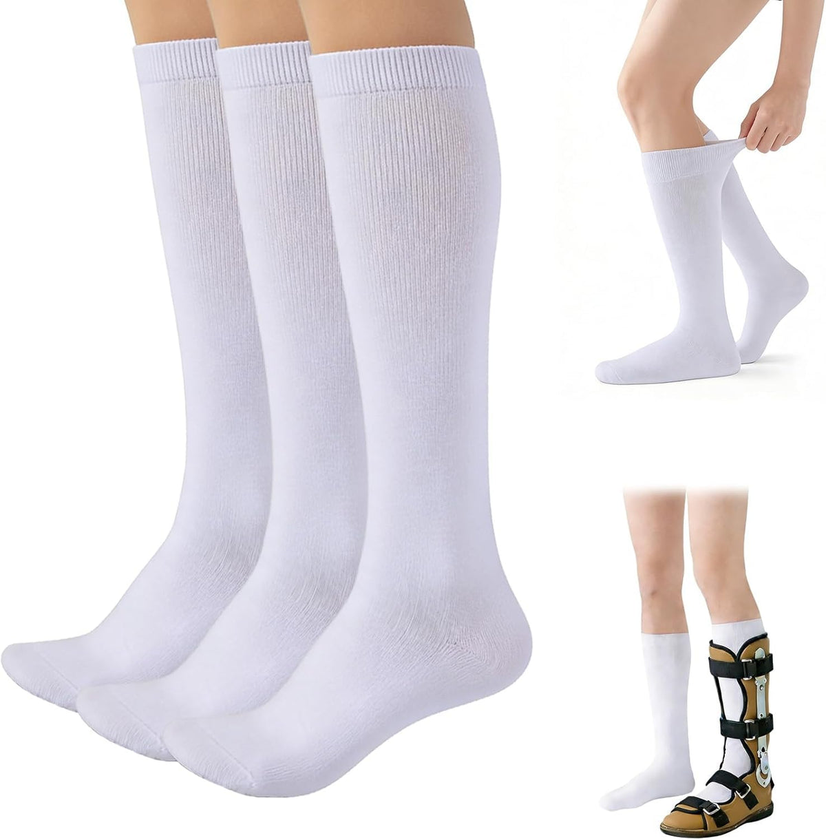 White 3 Pairs Cotton Walking Boot Socks G14216