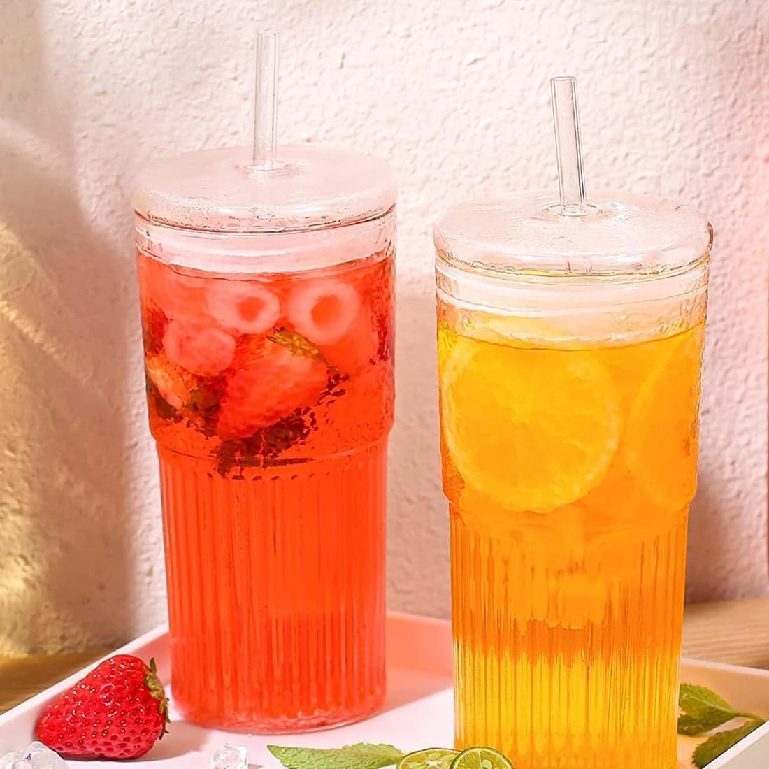 Glass Tumbler with Lid and Straw 20oz O553