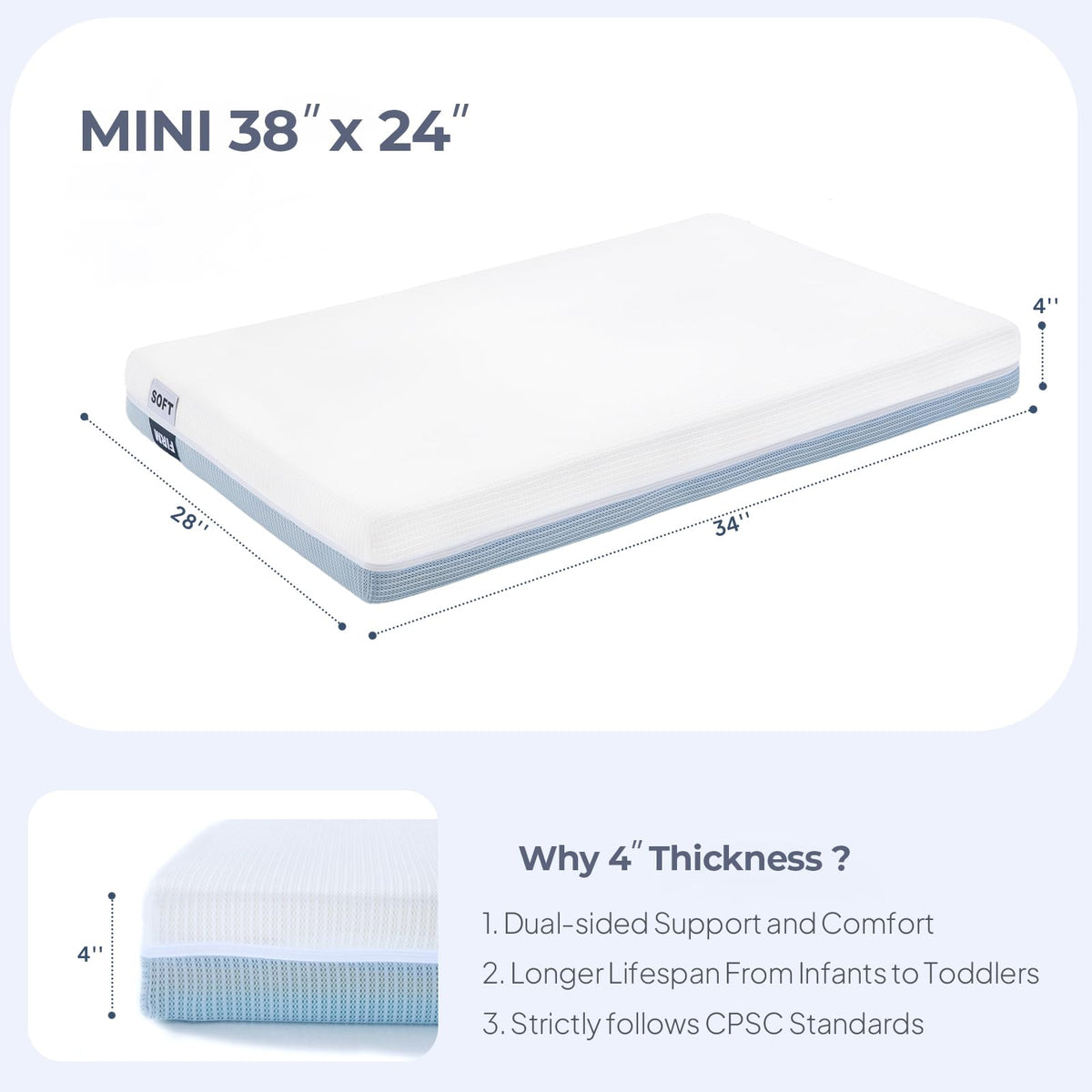 2-Sided Mini Crib Mattress 38"x24"x4" I43841