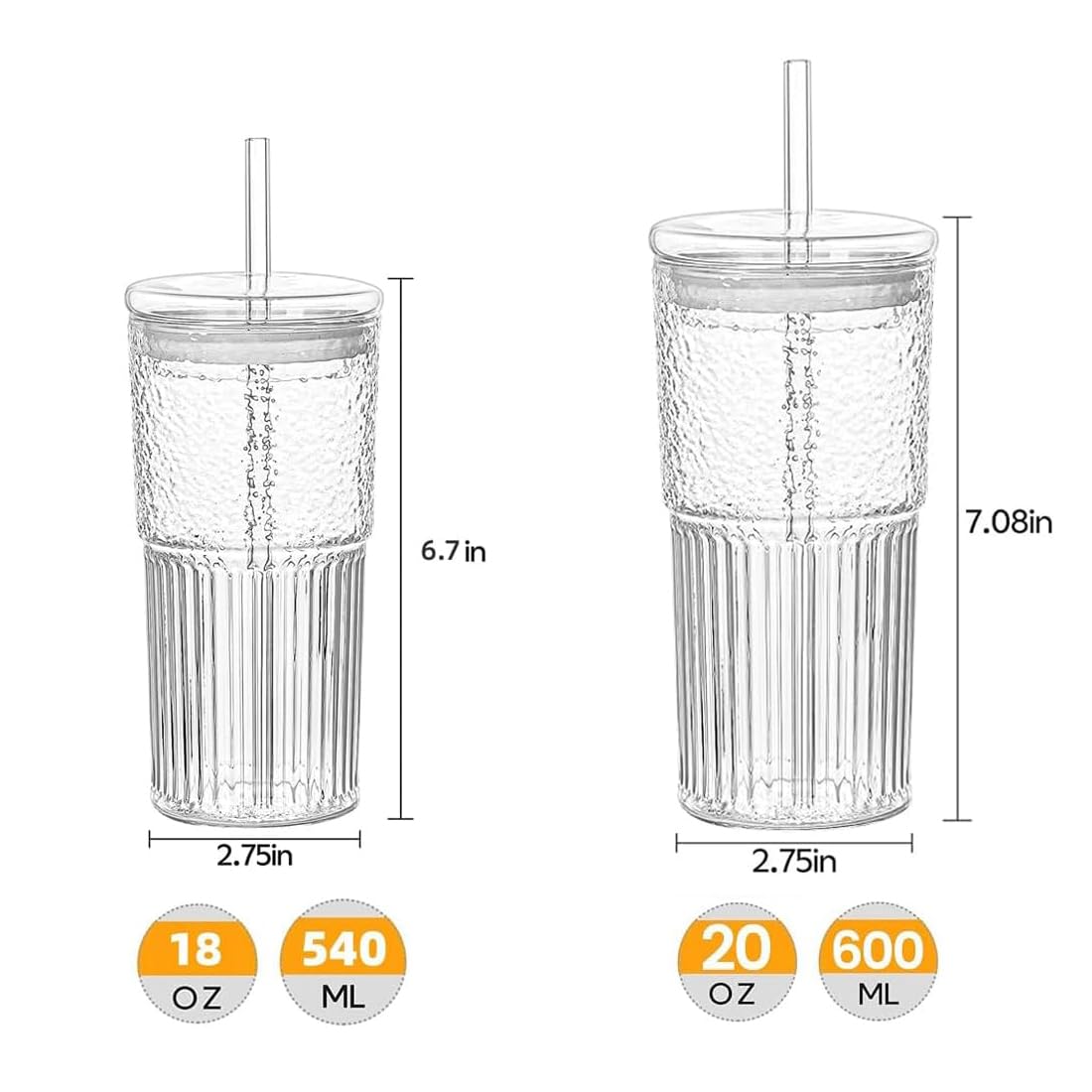 Glass Tumbler with Lid and Straw 20oz O553