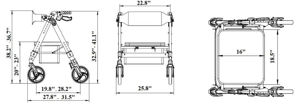 Heavy Duty 4 Wheel Rollator Walker with Seat L509