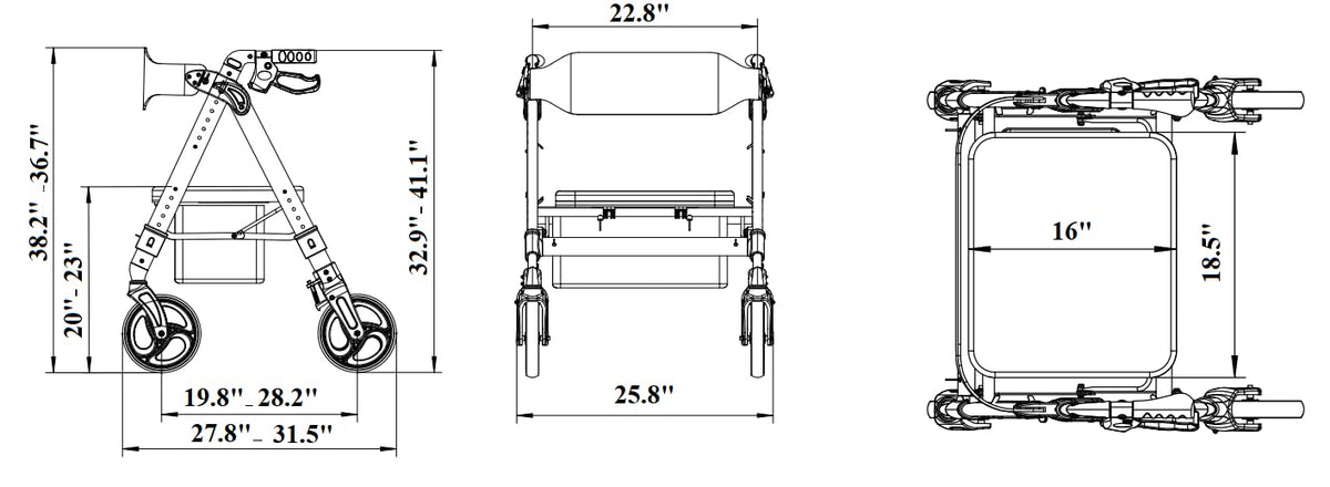 Heavy Duty 4 Wheel Rollator Walker with Seat L509