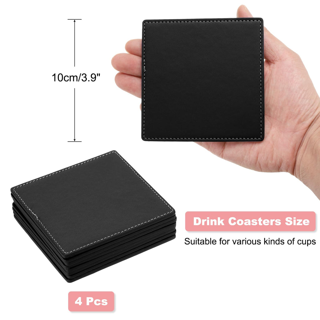White Stitched Dual Sided Leather Coasters Set of 4 B15255