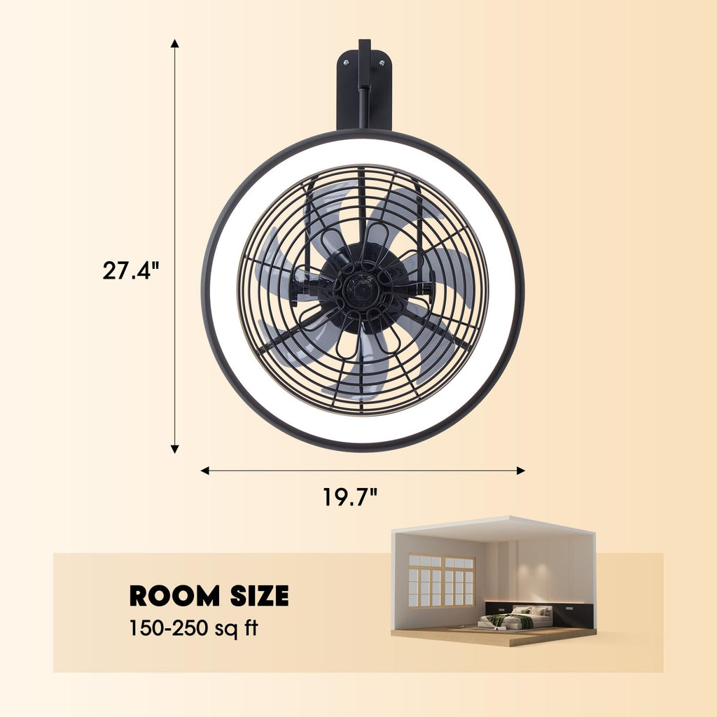Wall Mounted Fan with Lights, 20” 6 Speeds Reversible Dimmable P9787