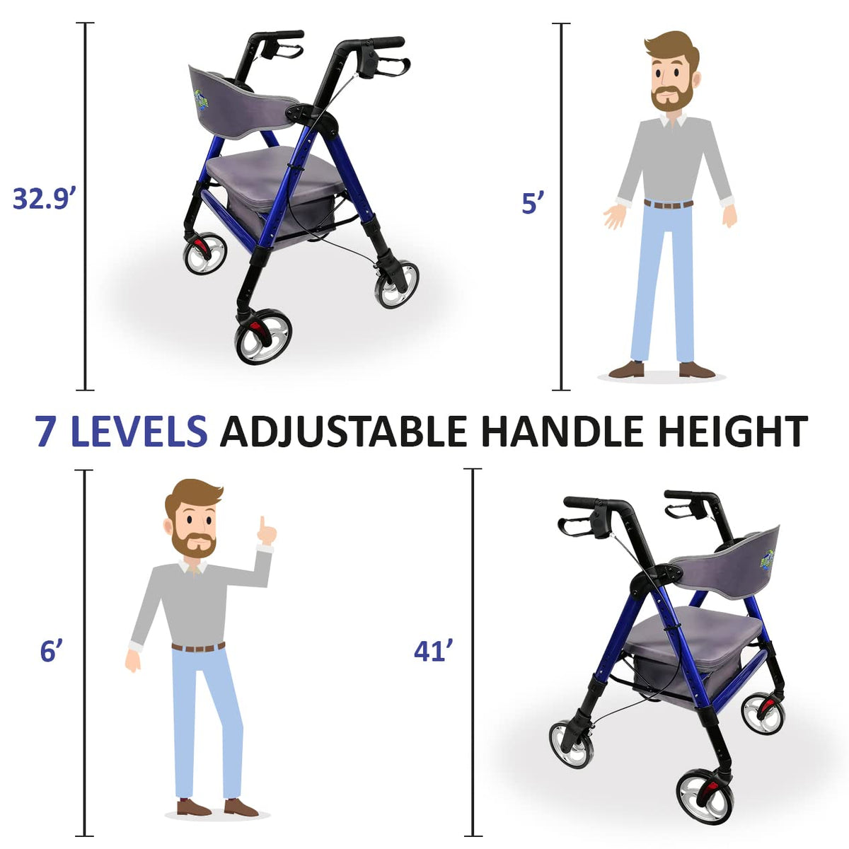 Heavy Duty 4 Wheel Rollator Walker with Seat L509