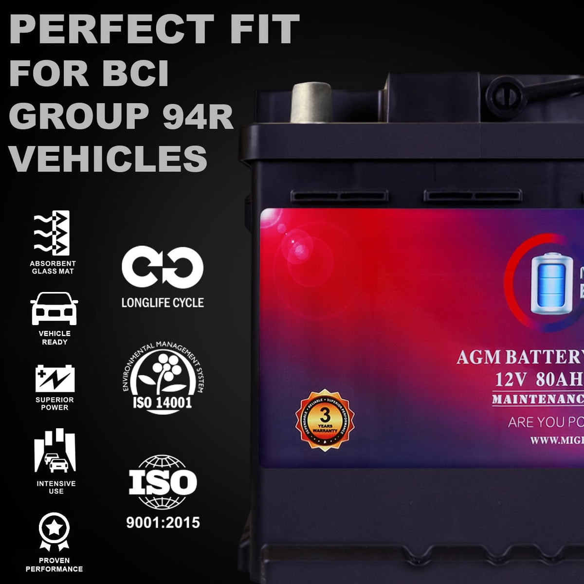 12V 80AH 850 CCA Replacement Battery U63969