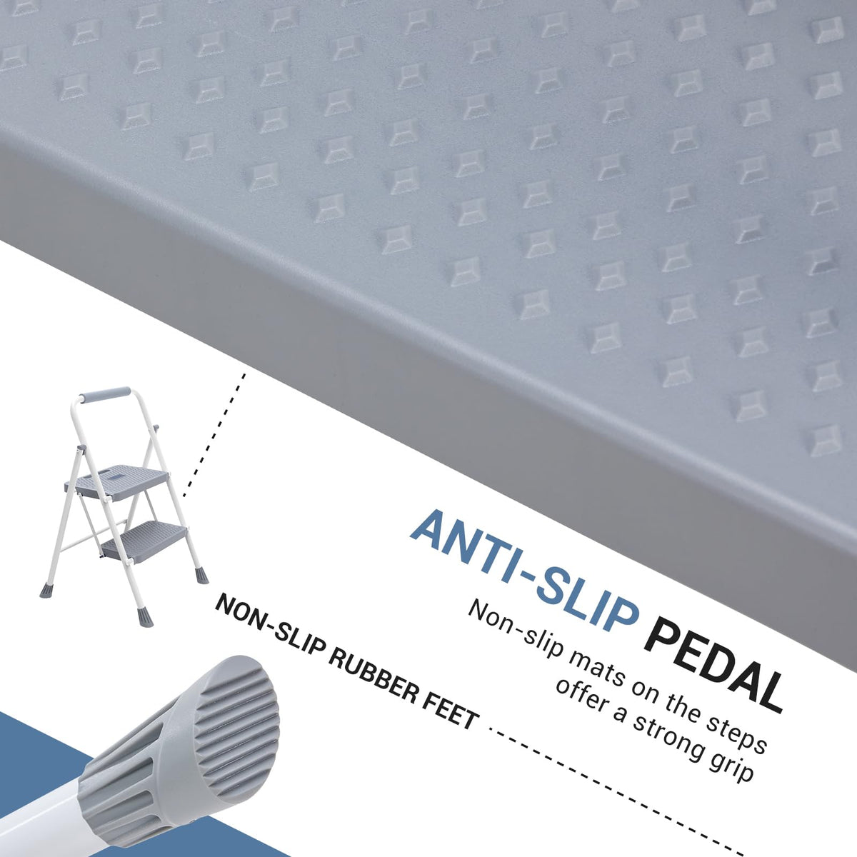 2 Step Ladder with Anti-Slip Pedal and Handrail, 800lbs, Grey T585