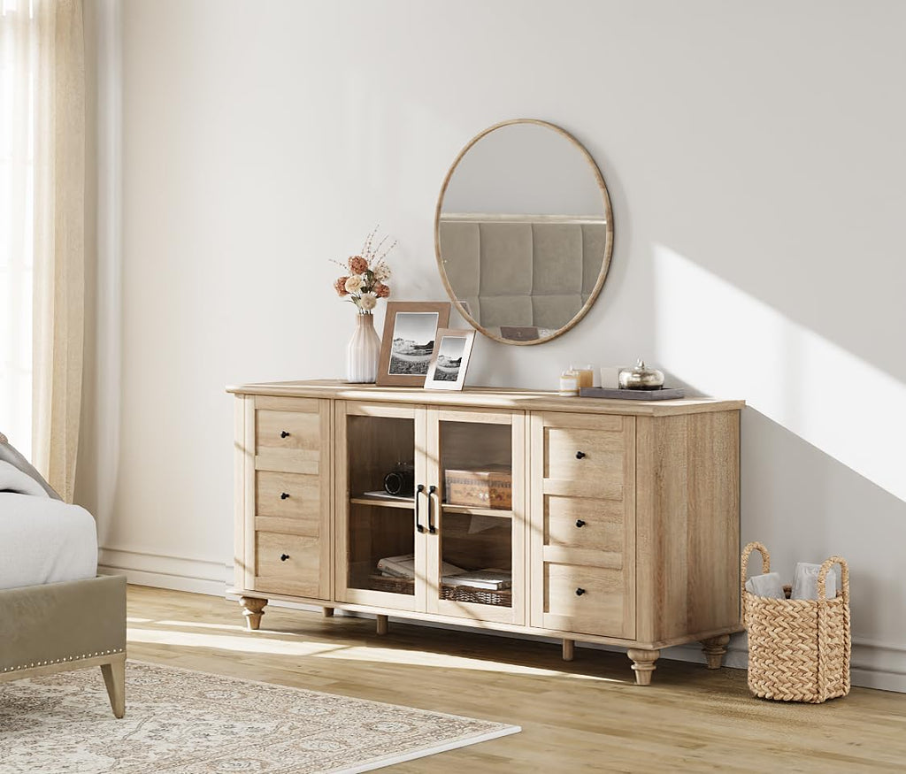 Wood TV Stand for 65 Inch TV with Glass Door J186822