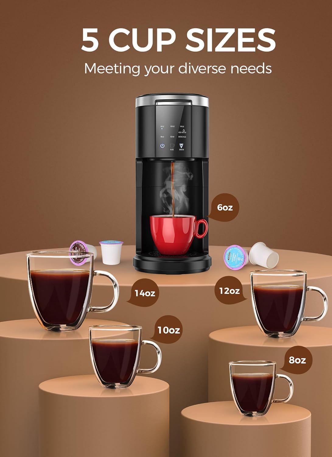 Single Serve Coffee Maker, 2 in 1 Capsule & Ground Coffee Brewer, 40 Oz Removable Water Tank U347