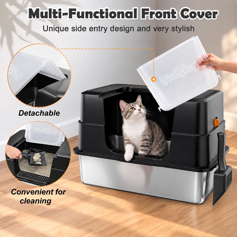 XL Stainless Steel Cat Litter Box with Lid T3293