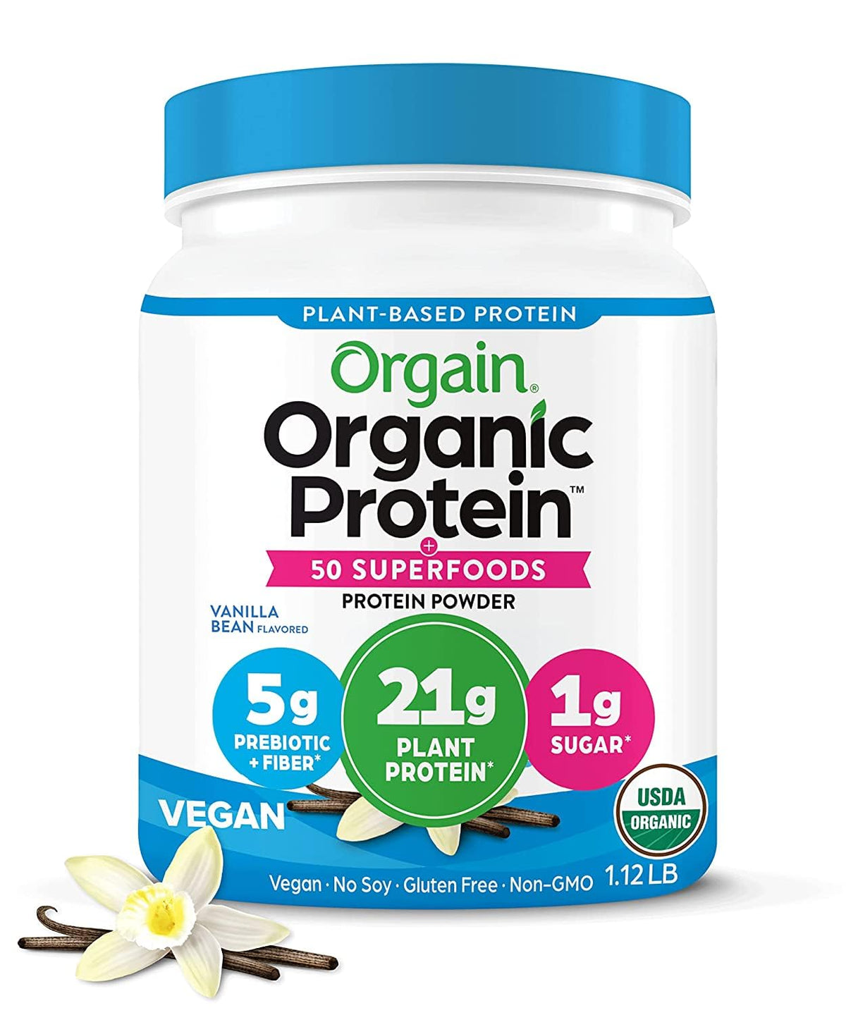 Organic Vegan 21g Protein Superfoods Powder Vanilla Bean 1.12lb L736