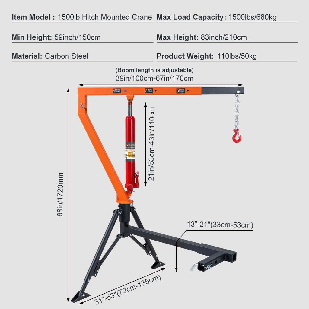 1500 lb Hydraulic Hitch Mounted Truck Crane L561