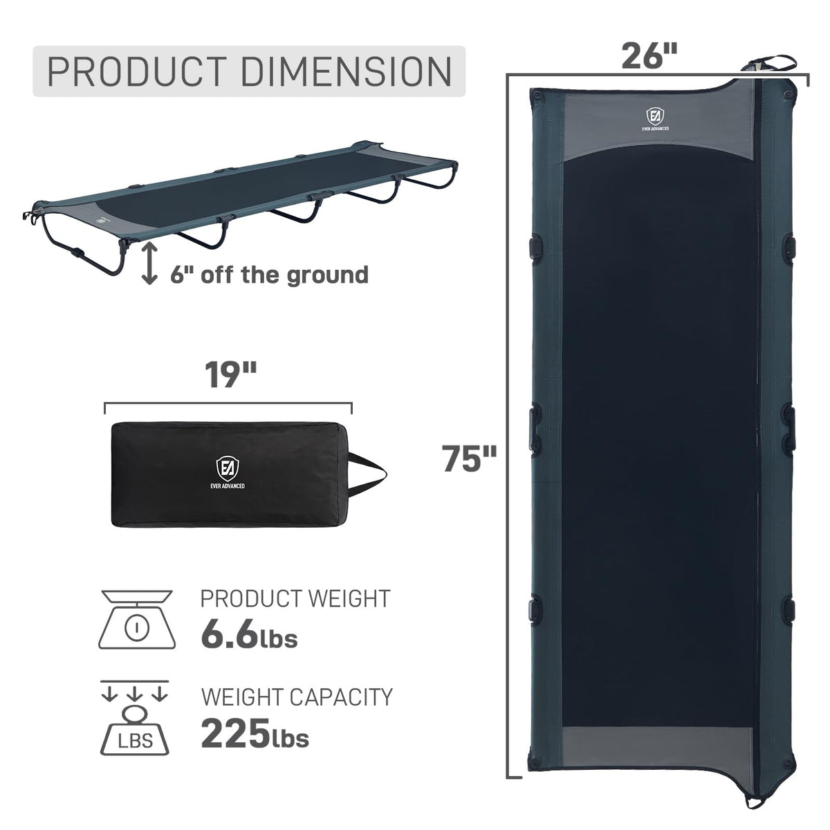 Ultralight Aluminum Camping Cot, Black X3547