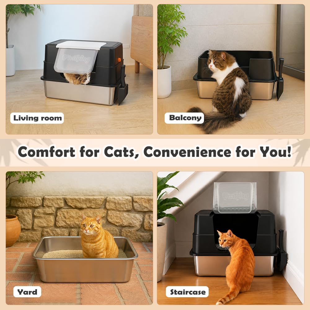 XL Stainless Steel Cat Litter Box with Lid T3293