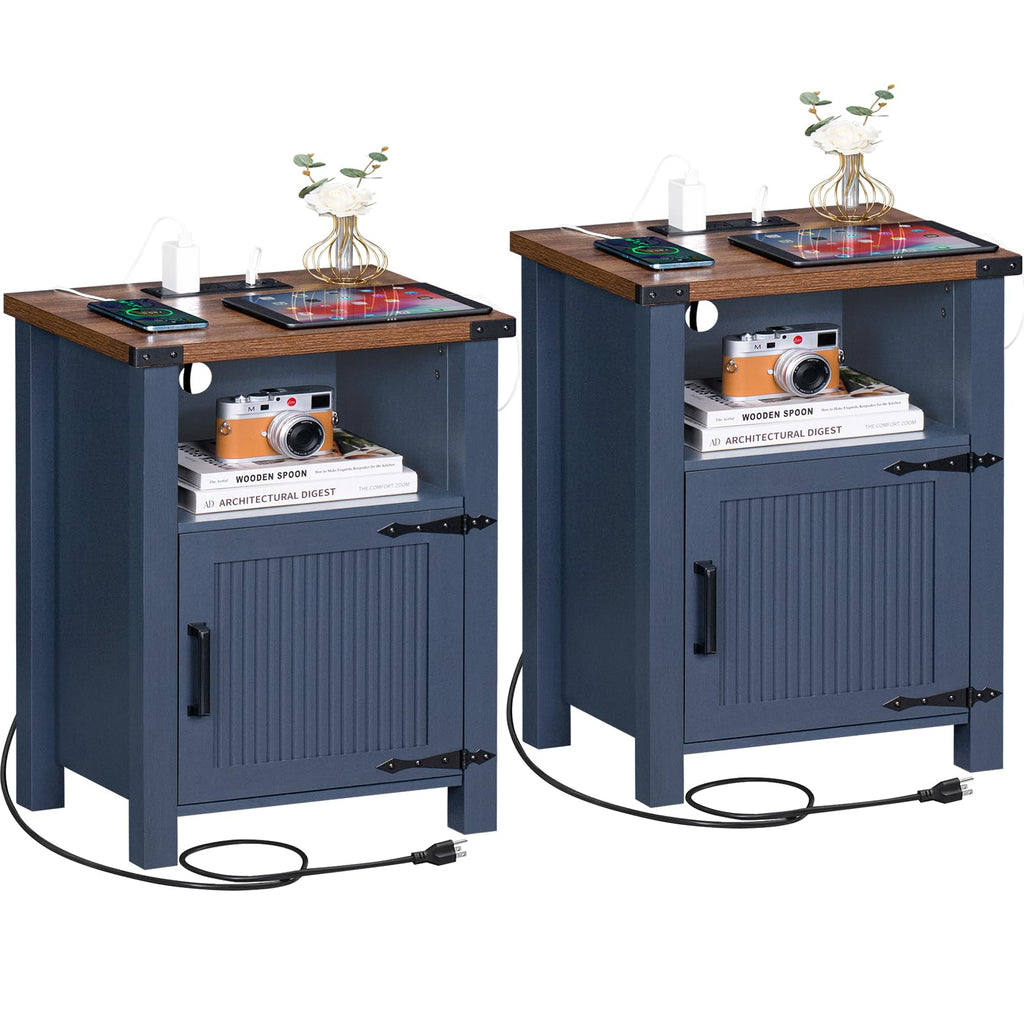 Dark Blue 18-Inch Fluted Nightstand Set of 2 Y562407