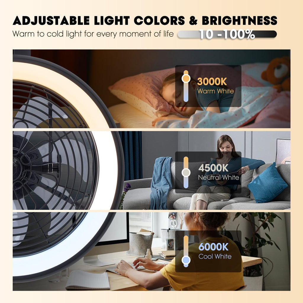 Wall Mounted Fan with Lights, 20” 6 Speeds Reversible Dimmable P9787