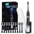Black White Sonic Electric Toothbrush Set with 10 Brush Heads and Travel Case V103864