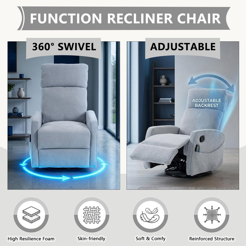 Small White Velvet Recliner Rocking Chair with Heat and Massage P89787