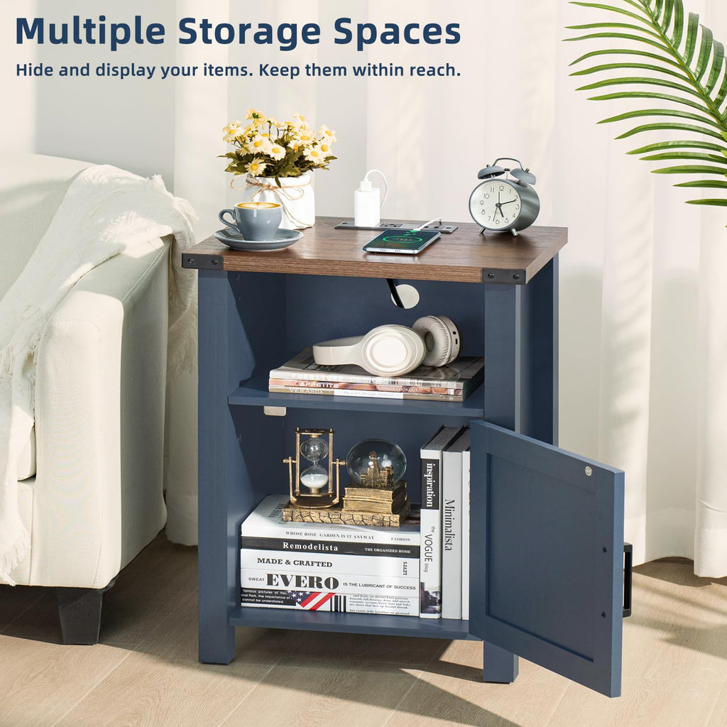 Dark Blue 18-Inch Fluted Nightstand Set of 2 Y562407
