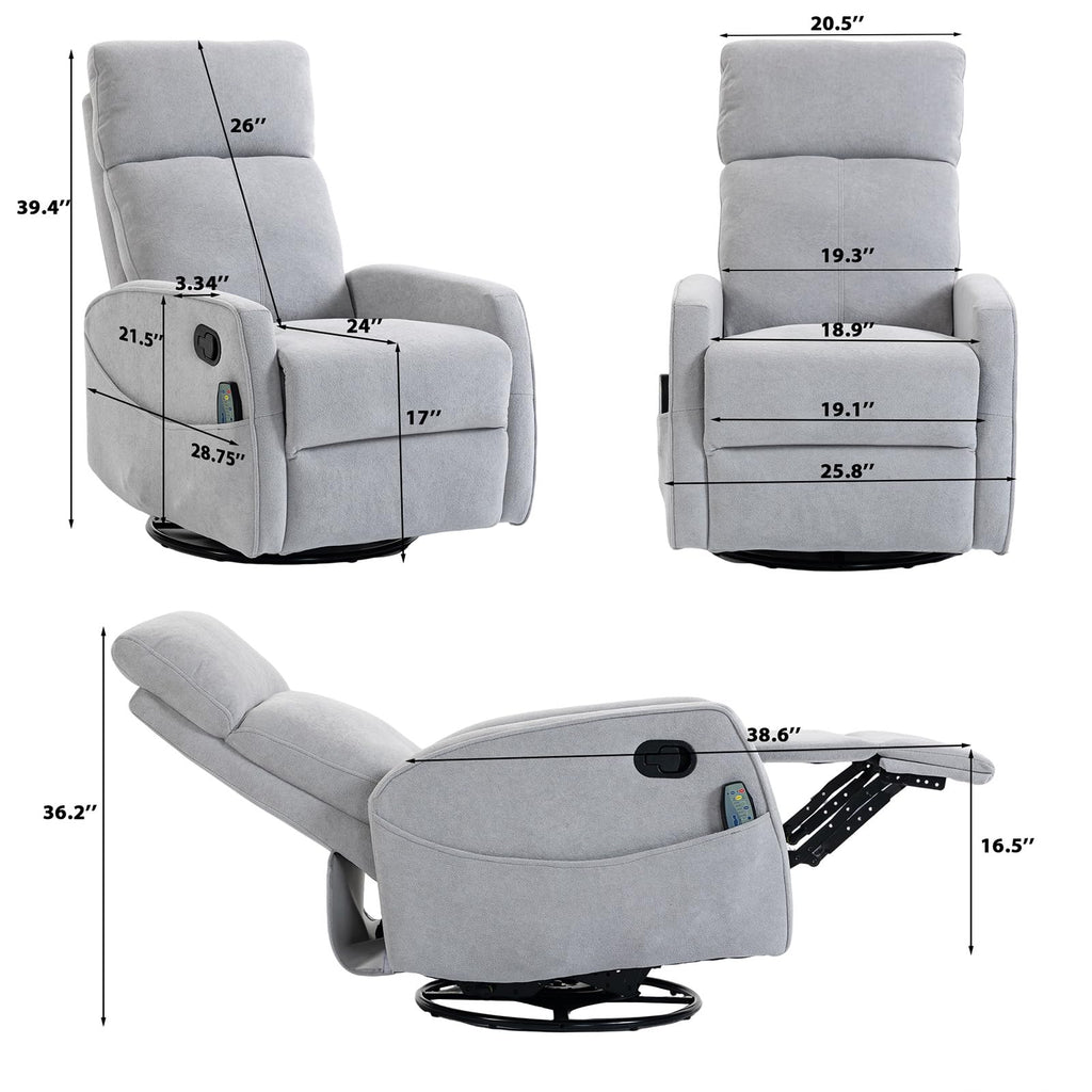 Small White Velvet Recliner Rocking Chair with Heat and Massage P89787