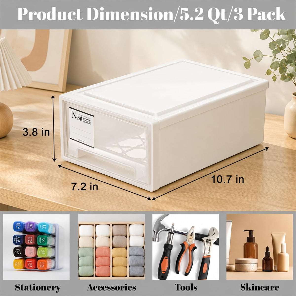 3 Pack Plastic Stackable Storage Drawers V396324