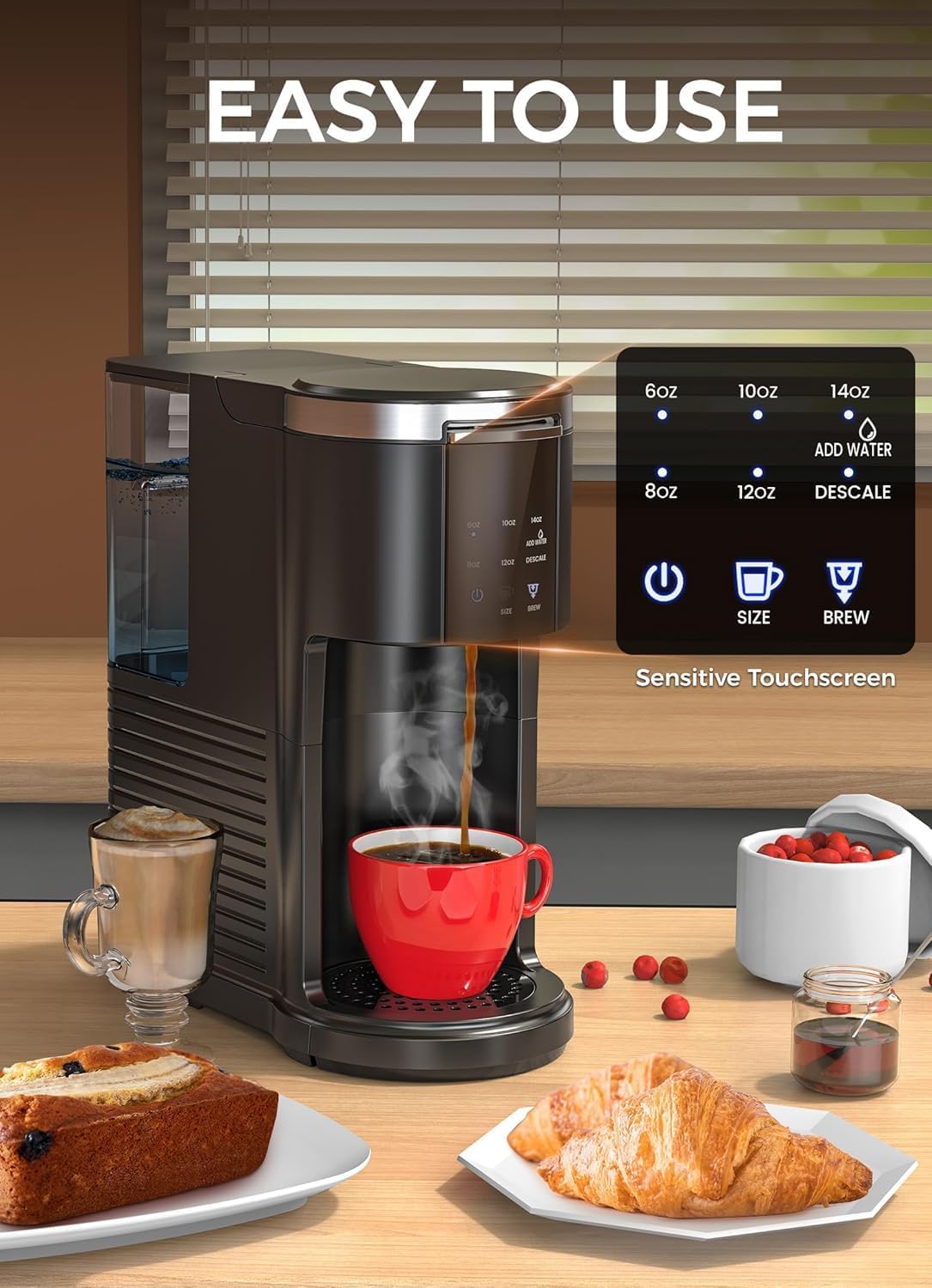 Single Serve Coffee Maker, 2 in 1 Capsule & Ground Coffee Brewer, 40 Oz Removable Water Tank U347