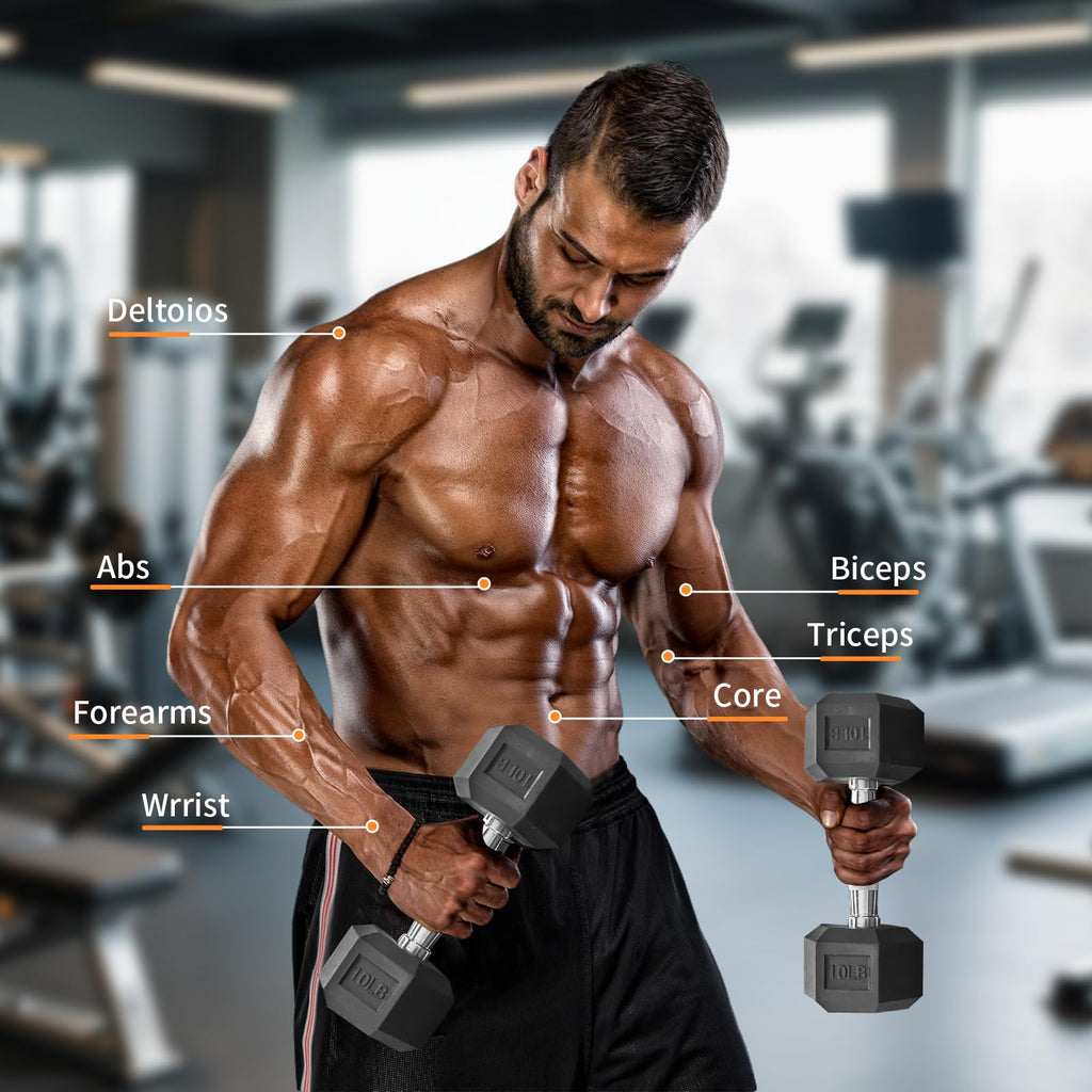 15 lb-550 lb Rubber Hex Dumbbell Set U7887