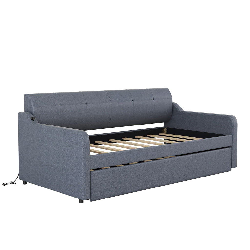 Twin Upholstered Linen Daybed with Pop Up Trundle H561