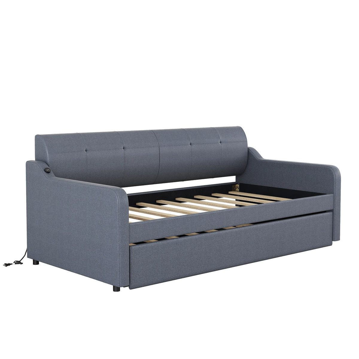Twin Upholstered Linen Daybed with Pop Up Trundle H561