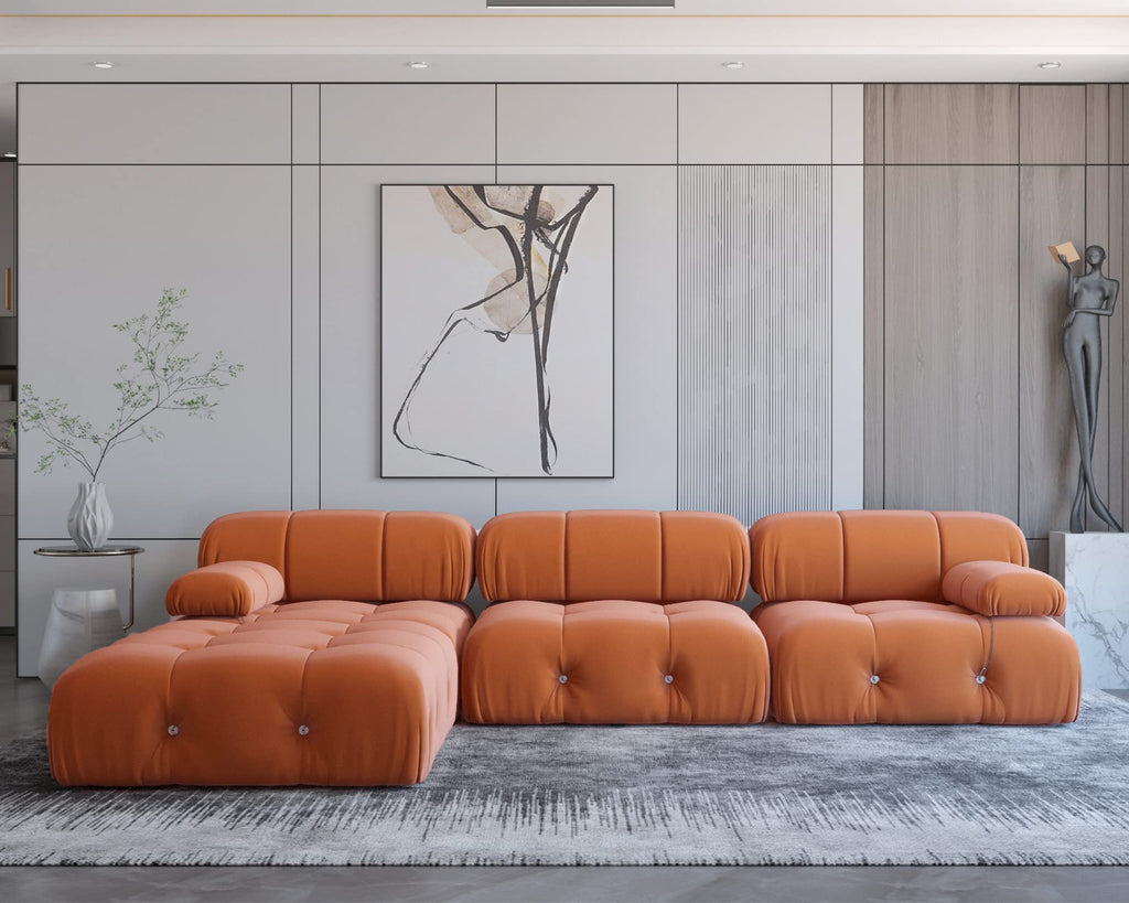 104" L-Shaped Velvet Sectional Sofa with Reversible Chaise Ottoman R59526