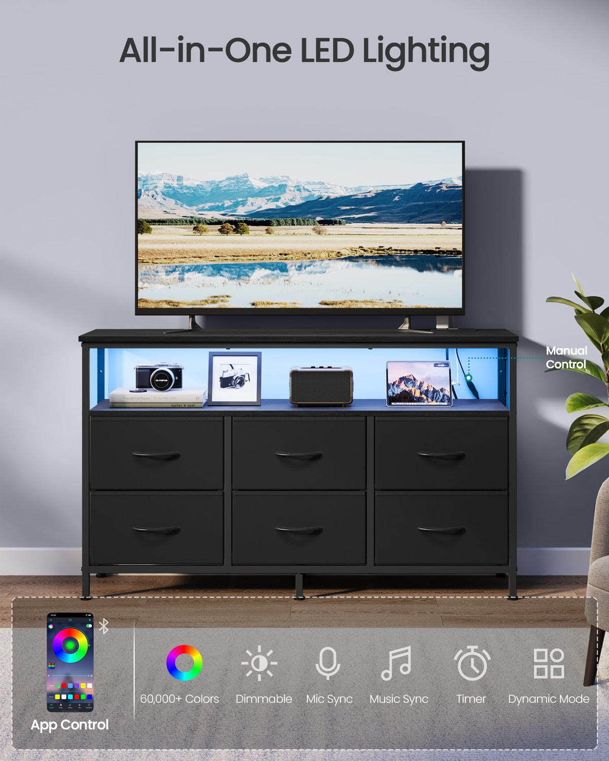 Wide Dresser with 6 Drawers & Open Shelf S793