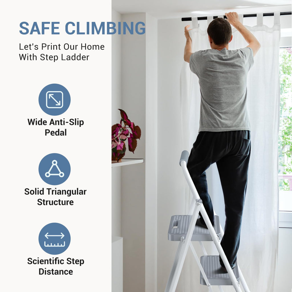 2 Step Ladder with Anti-Slip Pedal and Handrail, 800lbs, Grey T585