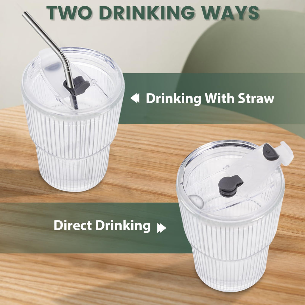 16 OZ Clear Plastic Iced Coffee Cups with Lids and Straws 2 Pcs M752948