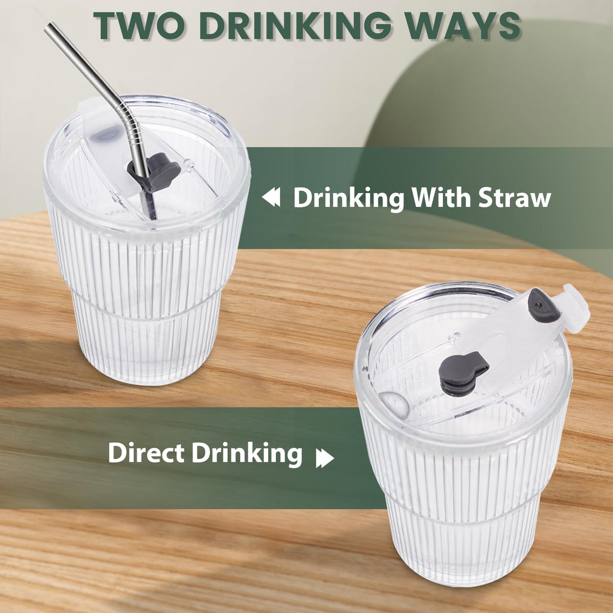16 OZ Clear Plastic Iced Coffee Cups with Lids and Straws 2 Pcs M752948