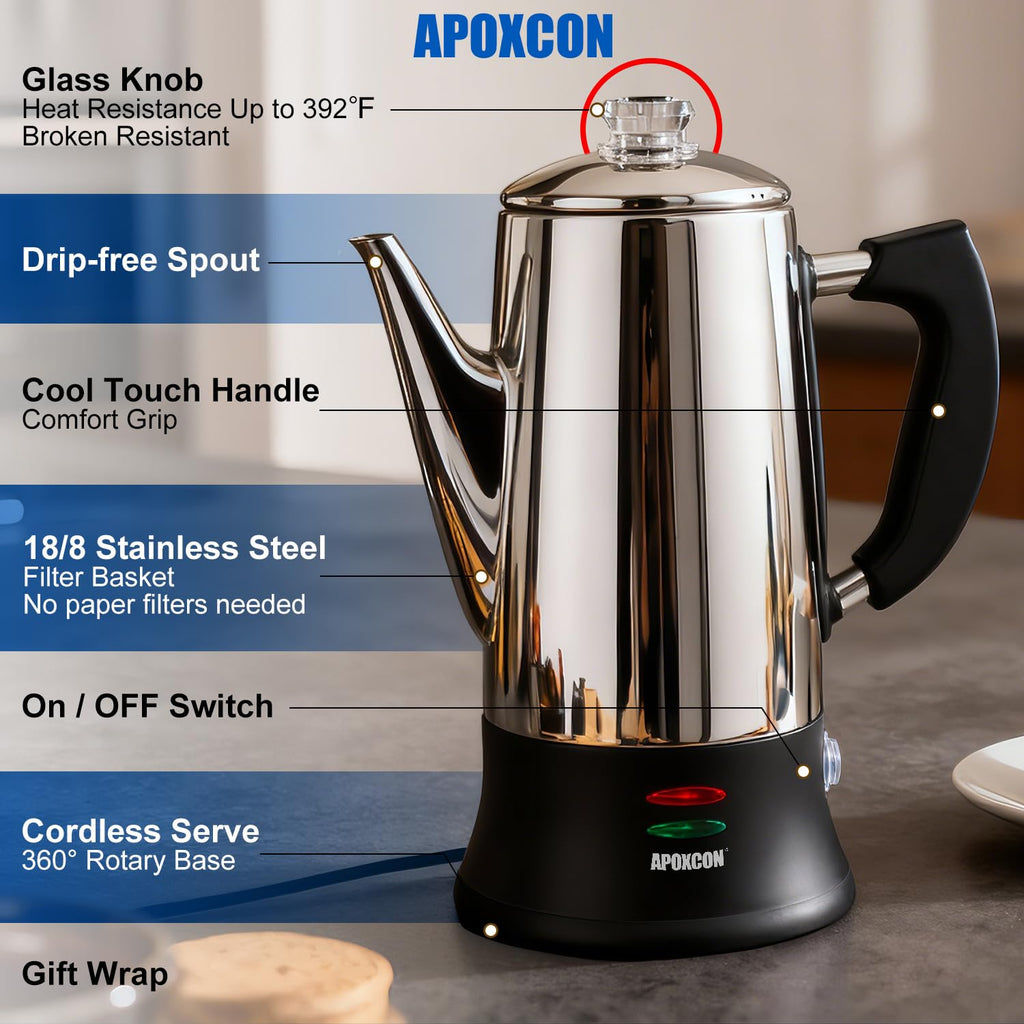 Electric Stainless Steel Coffee Percolator 12 Cup T2353