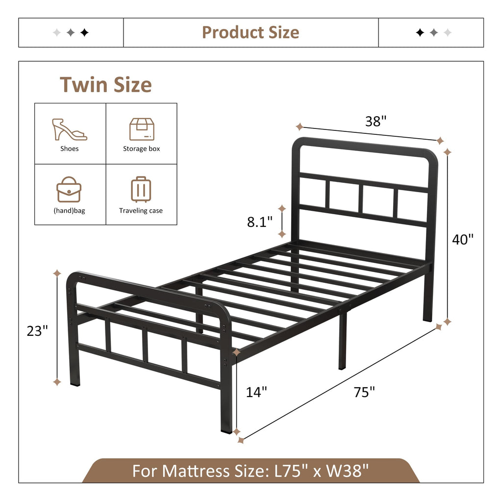 Twin Platform Bed Frame with Headboard and Footboard O660499